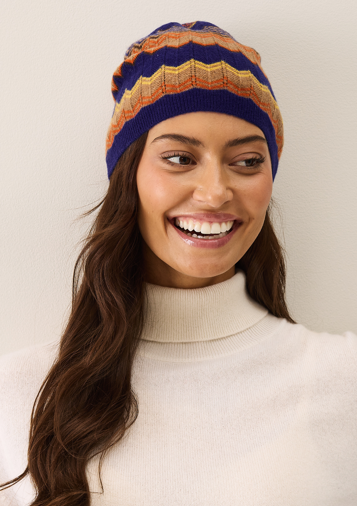 Chevron Stitch Hat in Blue & Orange Mix