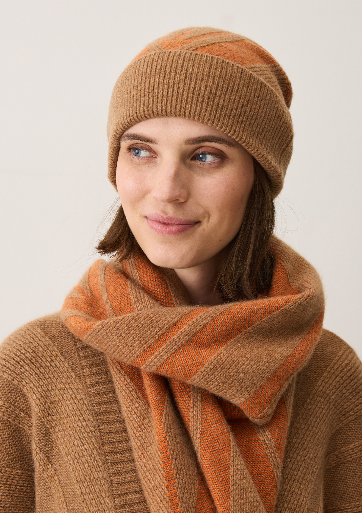 Textured Chevron Hat in Harvest Brown & Marmalade Orange