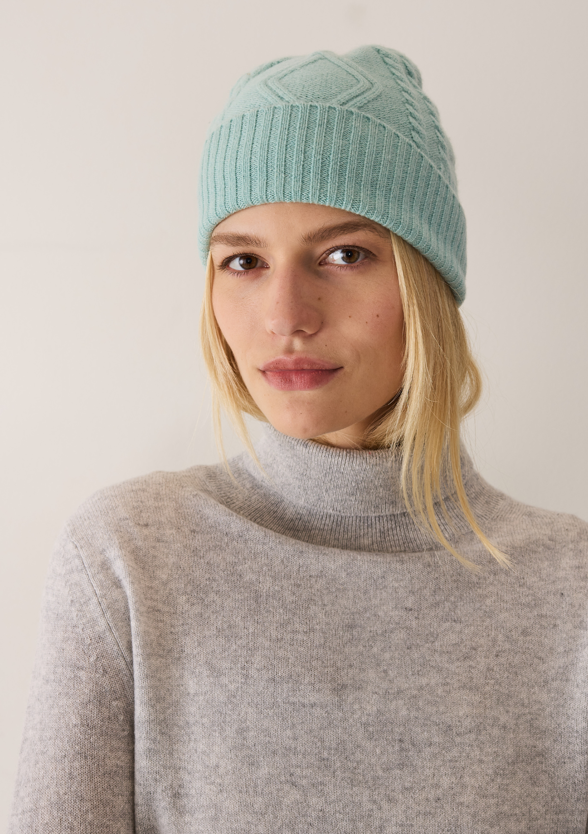 Cabled Hat in Seafoam Green