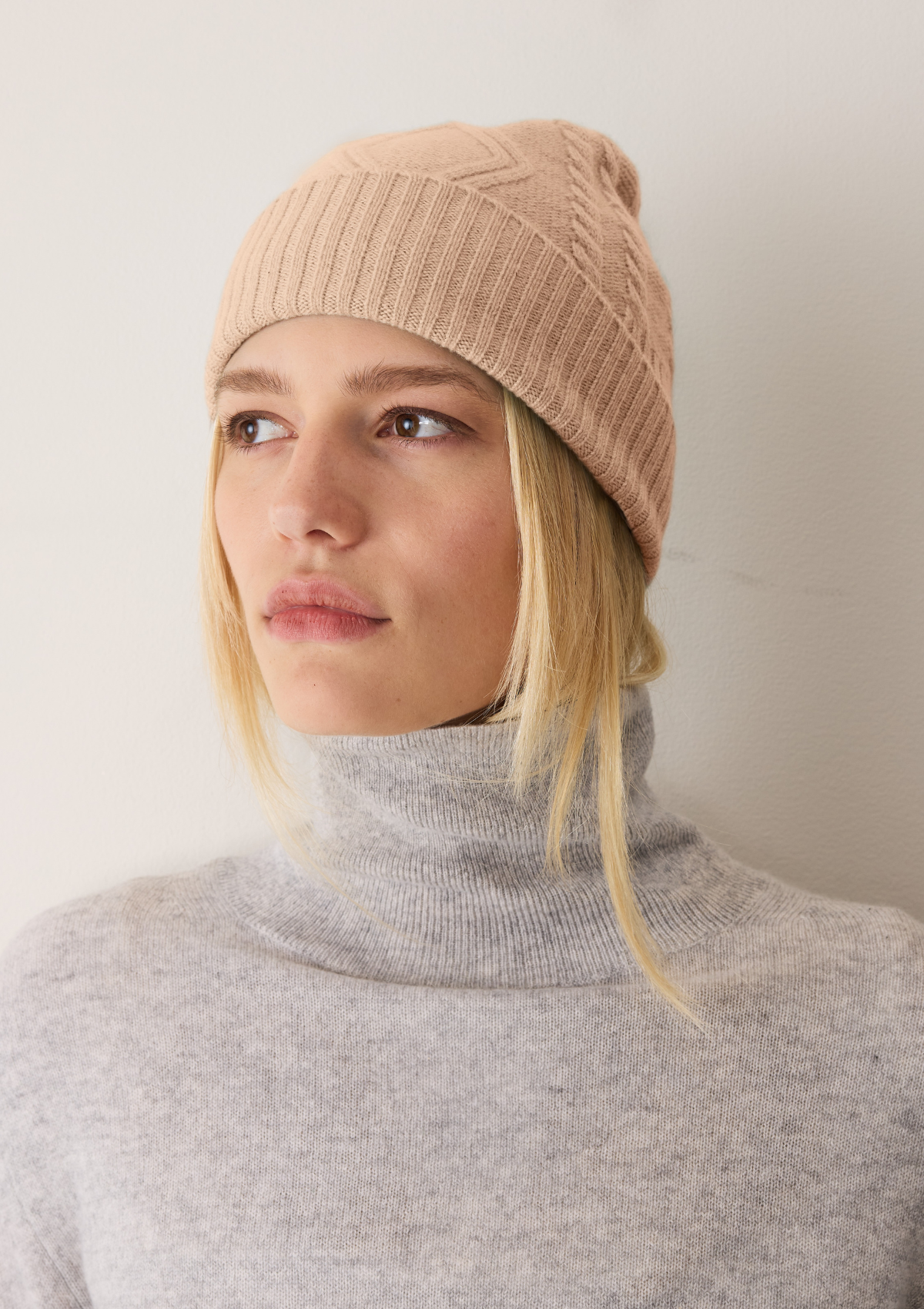 Cabled Hat in Toffee