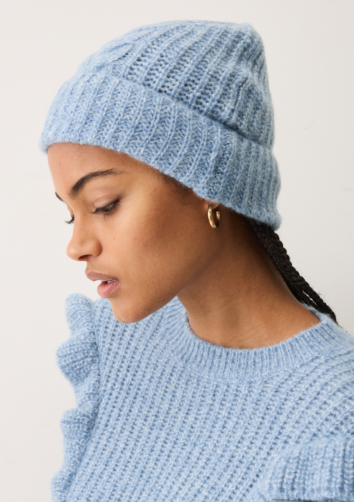 Silk & Cashmere Cable Beanie in Frosty Blue