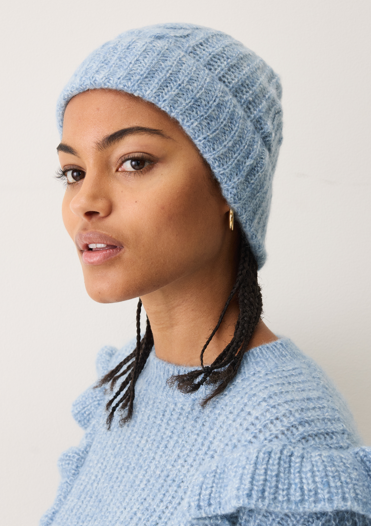 Silk & Cashmere Cable Beanie in Frosty Blue