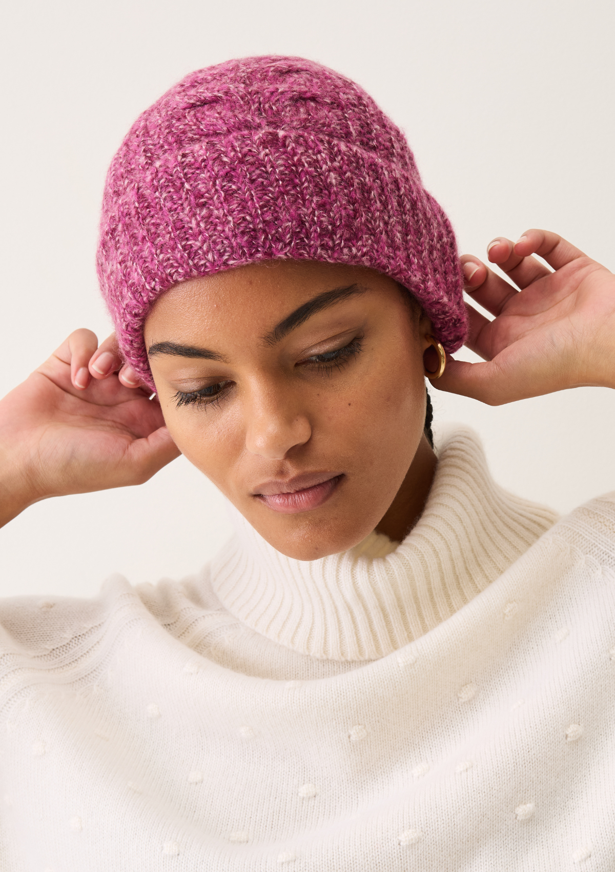 Silk & Cashmere Cable Beanie in Carlita Pink