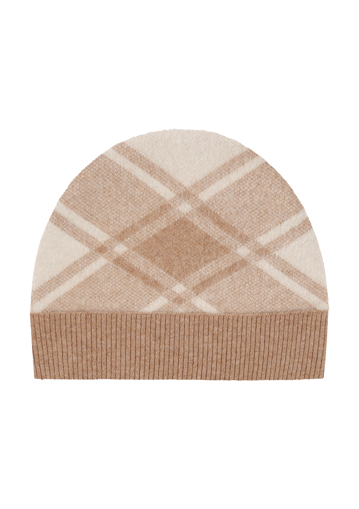 Brushed Check Beanie in Porcelaine White & Woodcarving Brown