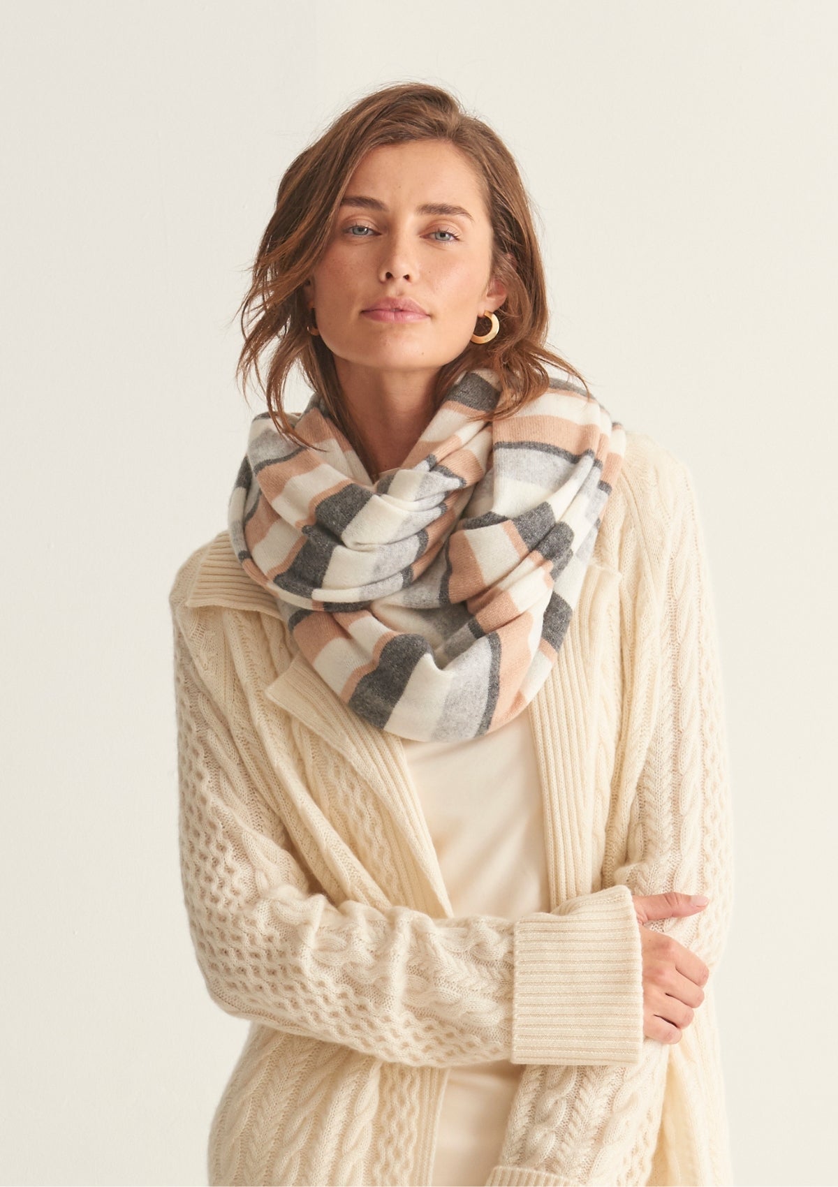 Cashmere Lofty Blanket Scarf in Natural Stripe