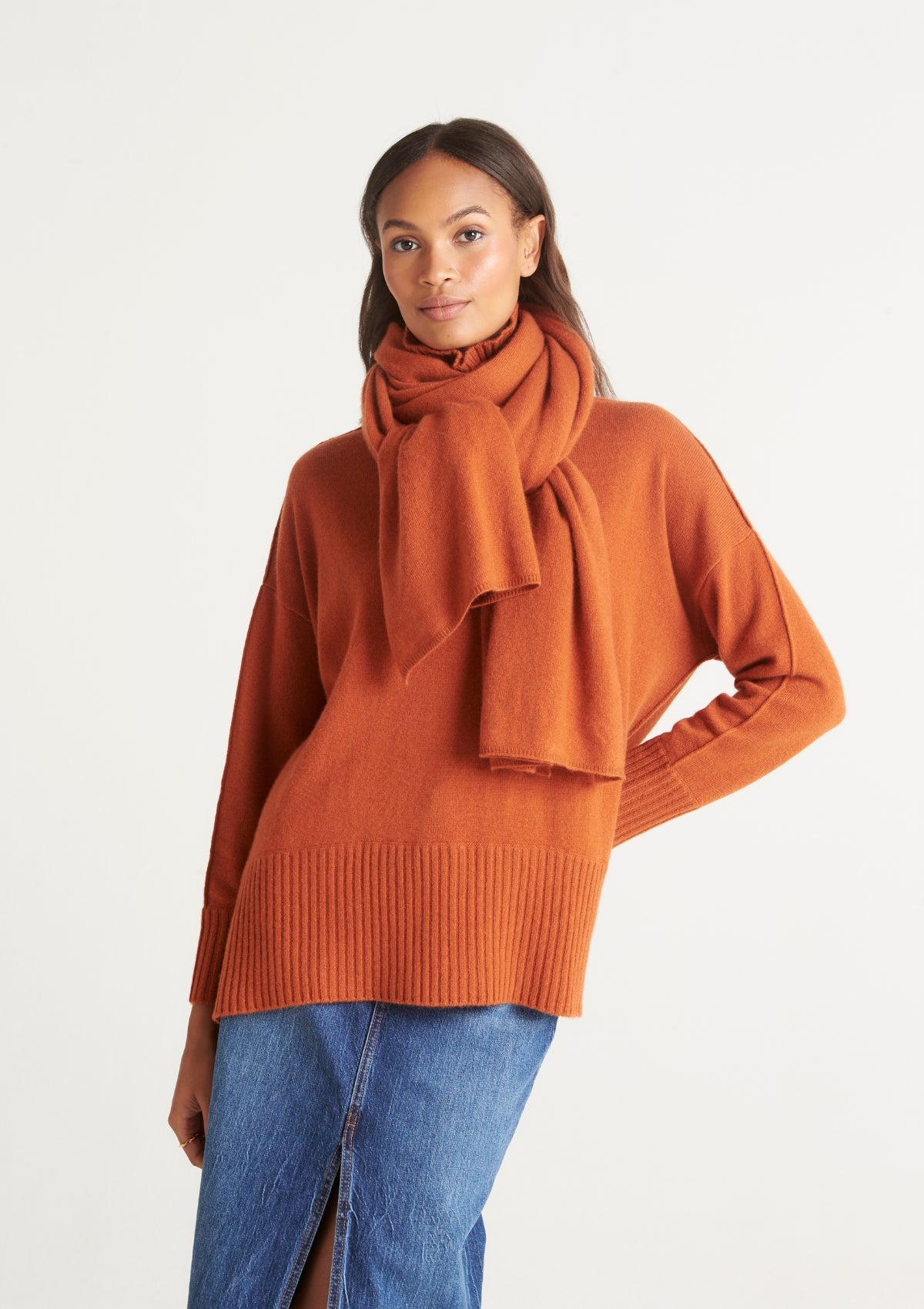 Cashmere Lofty Blanket Scarf in Ginger Orange