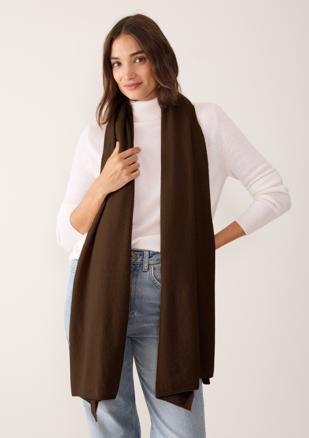 Cashmere Lofty Blanket Scarf in Americano Brown