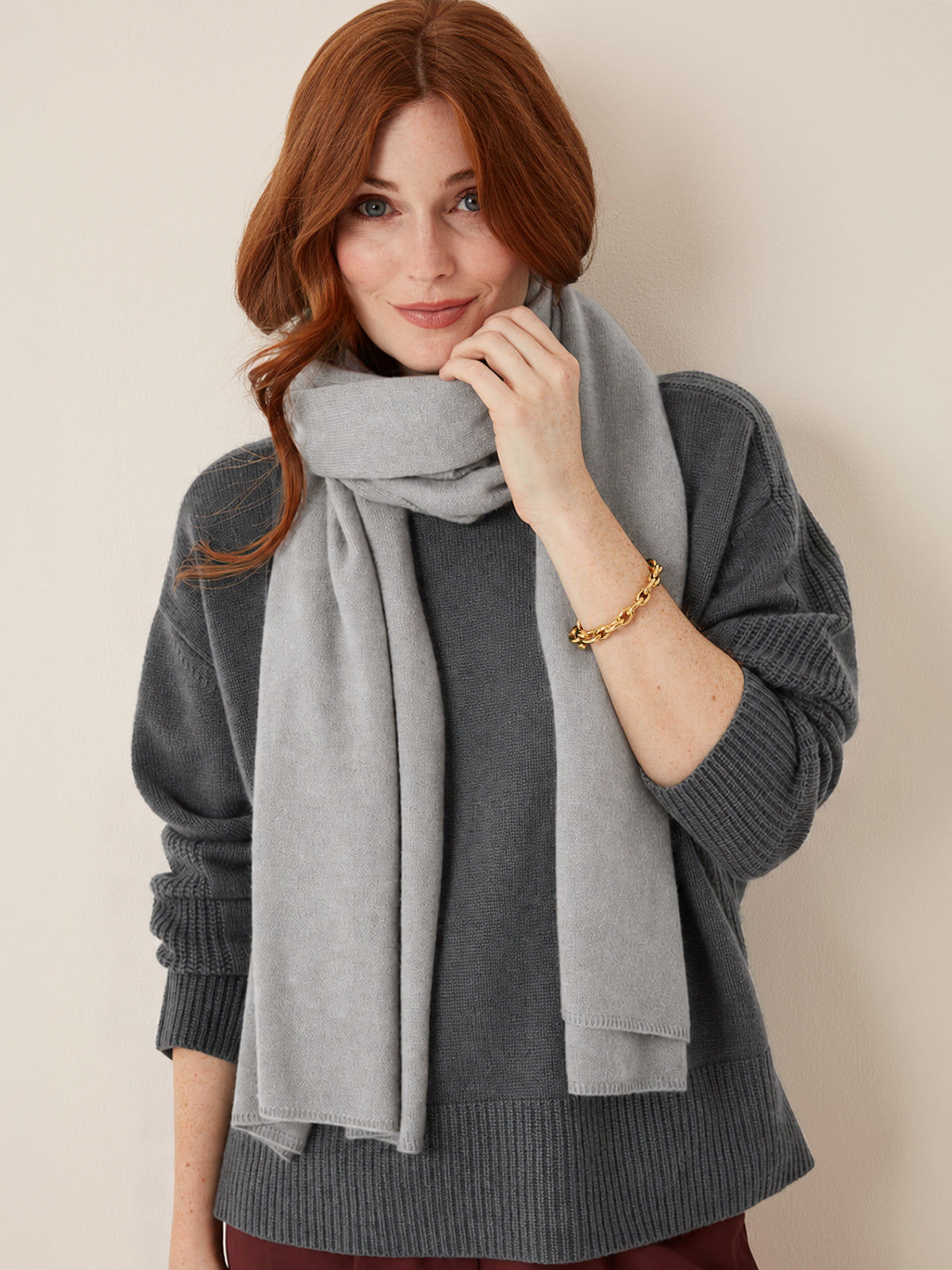 Cashmere Lofty Blanket Scarf in Foggy Grey