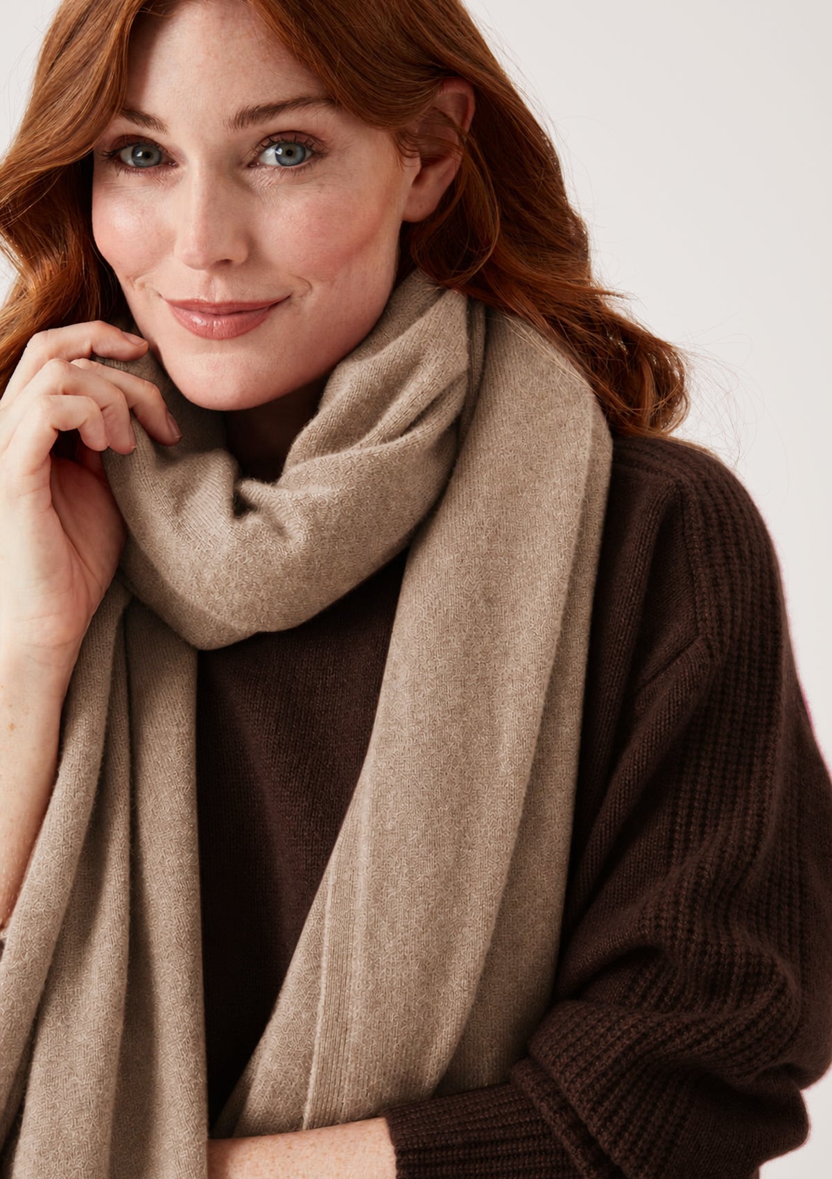 Cashmere Lofty Blanket Scarf in Toffee