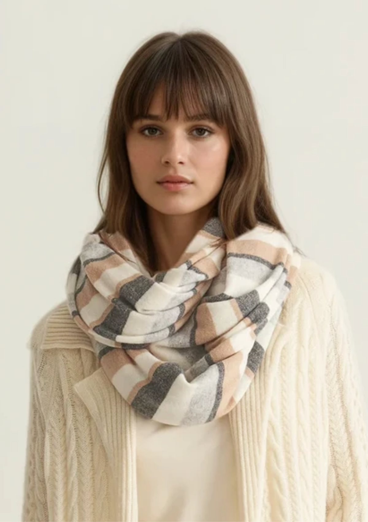 Cashmere Lofty Blanket Scarf in Natural Stripe