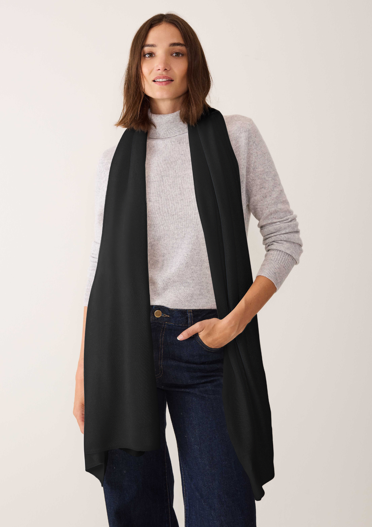 Cashmere Lofty Blanket Scarf in Black