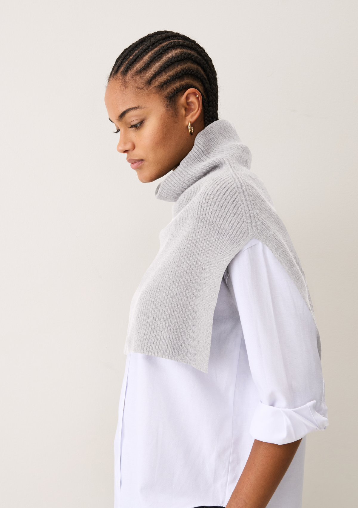 Ribbed Cashmere Snood in Foggy Grey