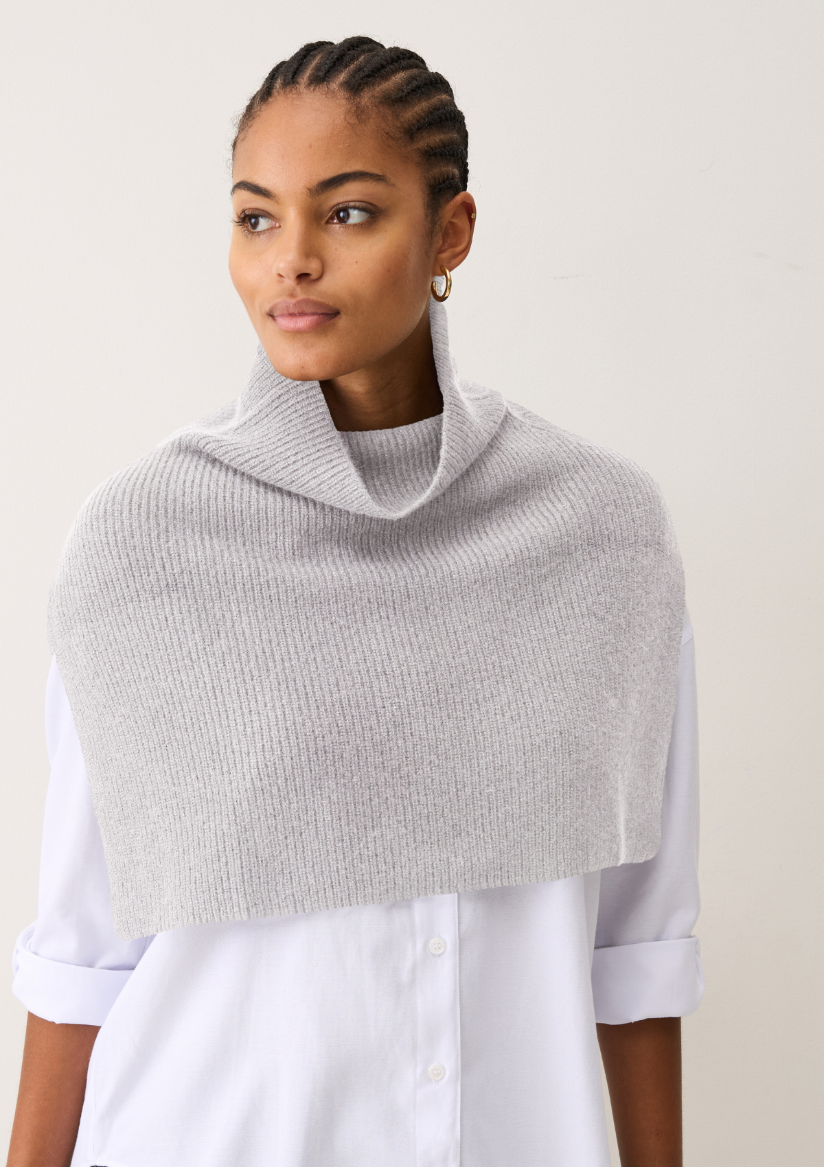 Ribbed Cashmere Snood in Foggy Grey