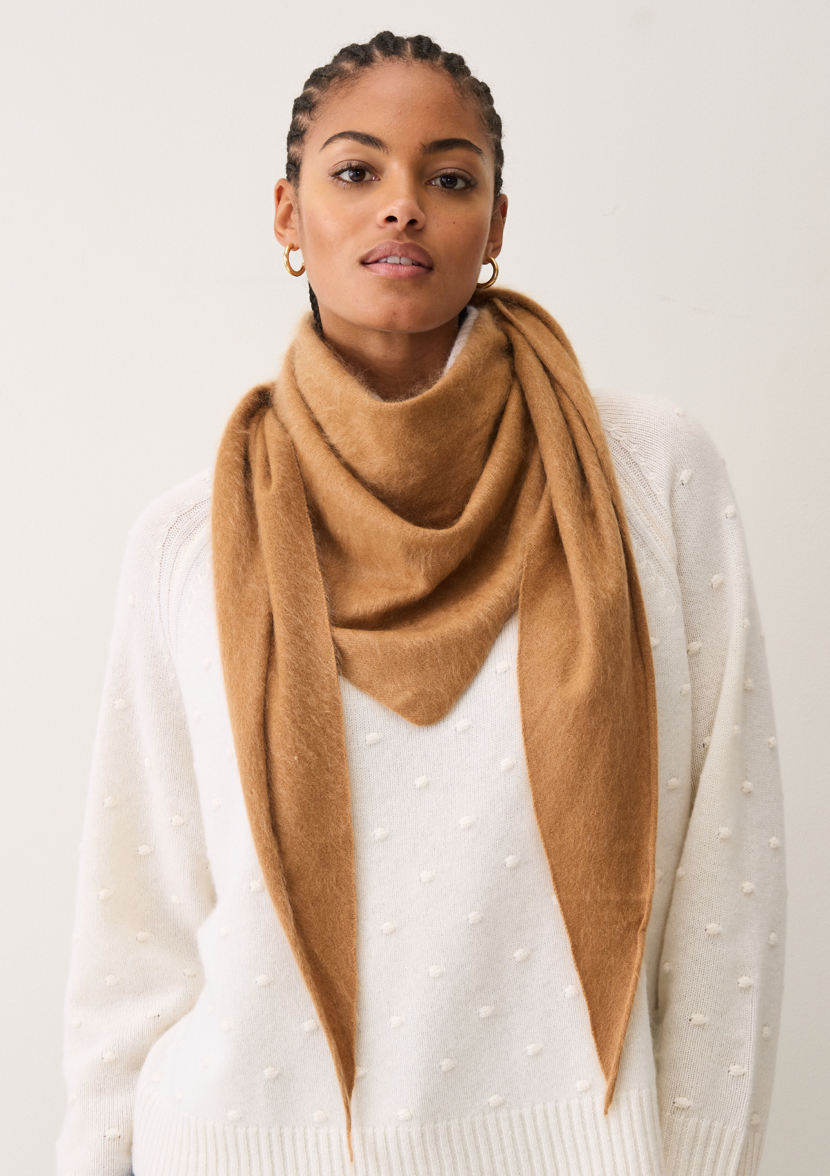 Brushed Triangle Cashmere Scarf in Earth Brown