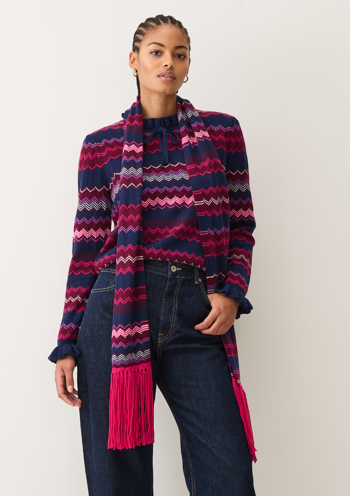 Chevron Stitch Scarf in Pink & Navy Mix