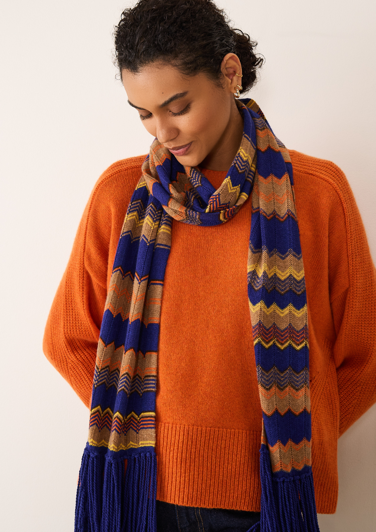 Chevron Stitch Scarf in Blue & Orange Mix