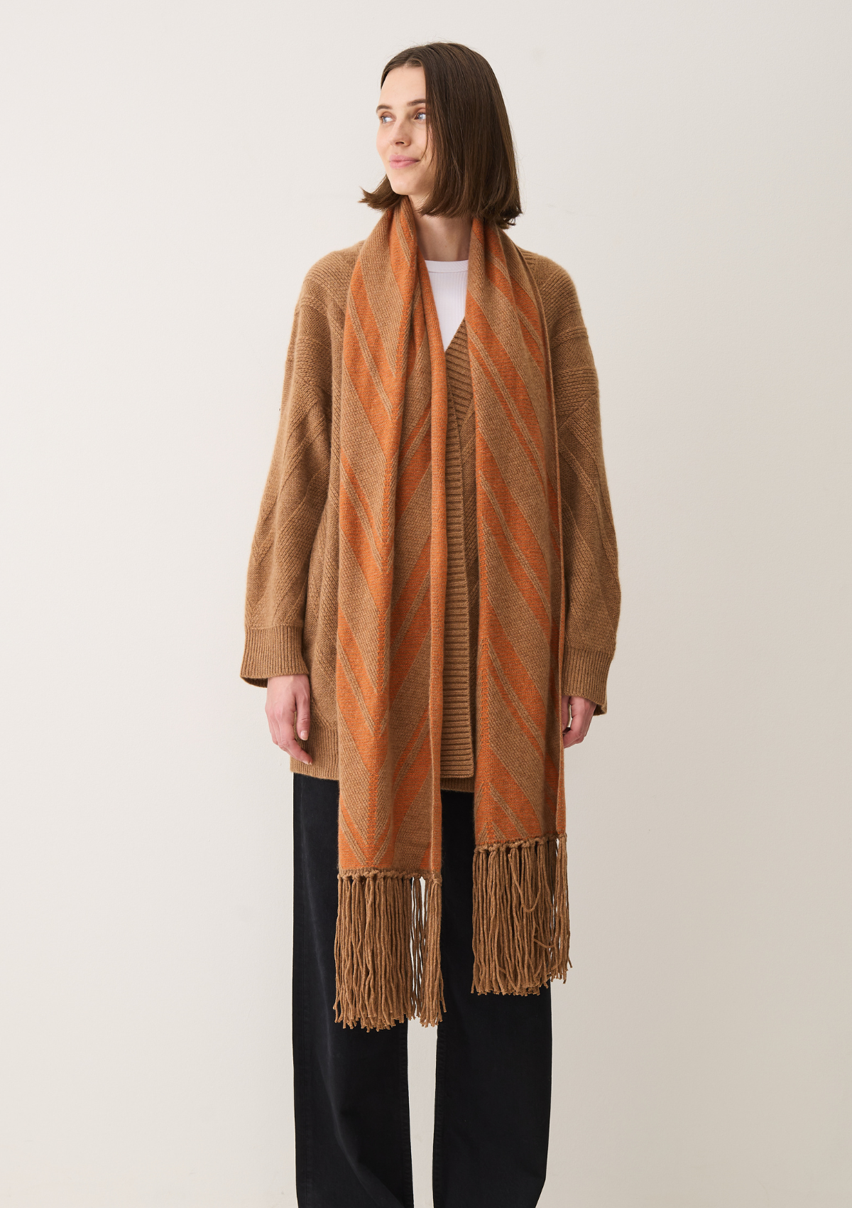 Textured Chevron Scarf in Harvest Brown & Marmalade Orange