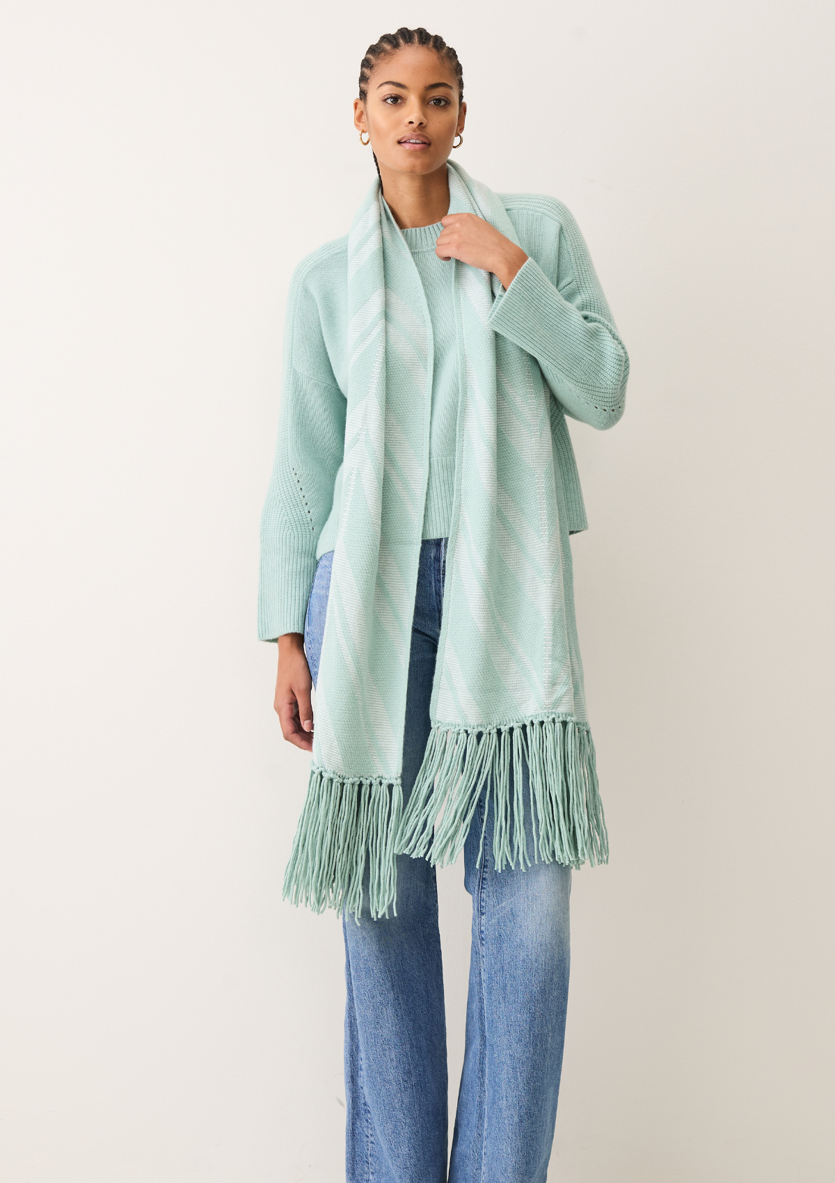 Textured Chevron Scarf in Seafoam Green & Snow White