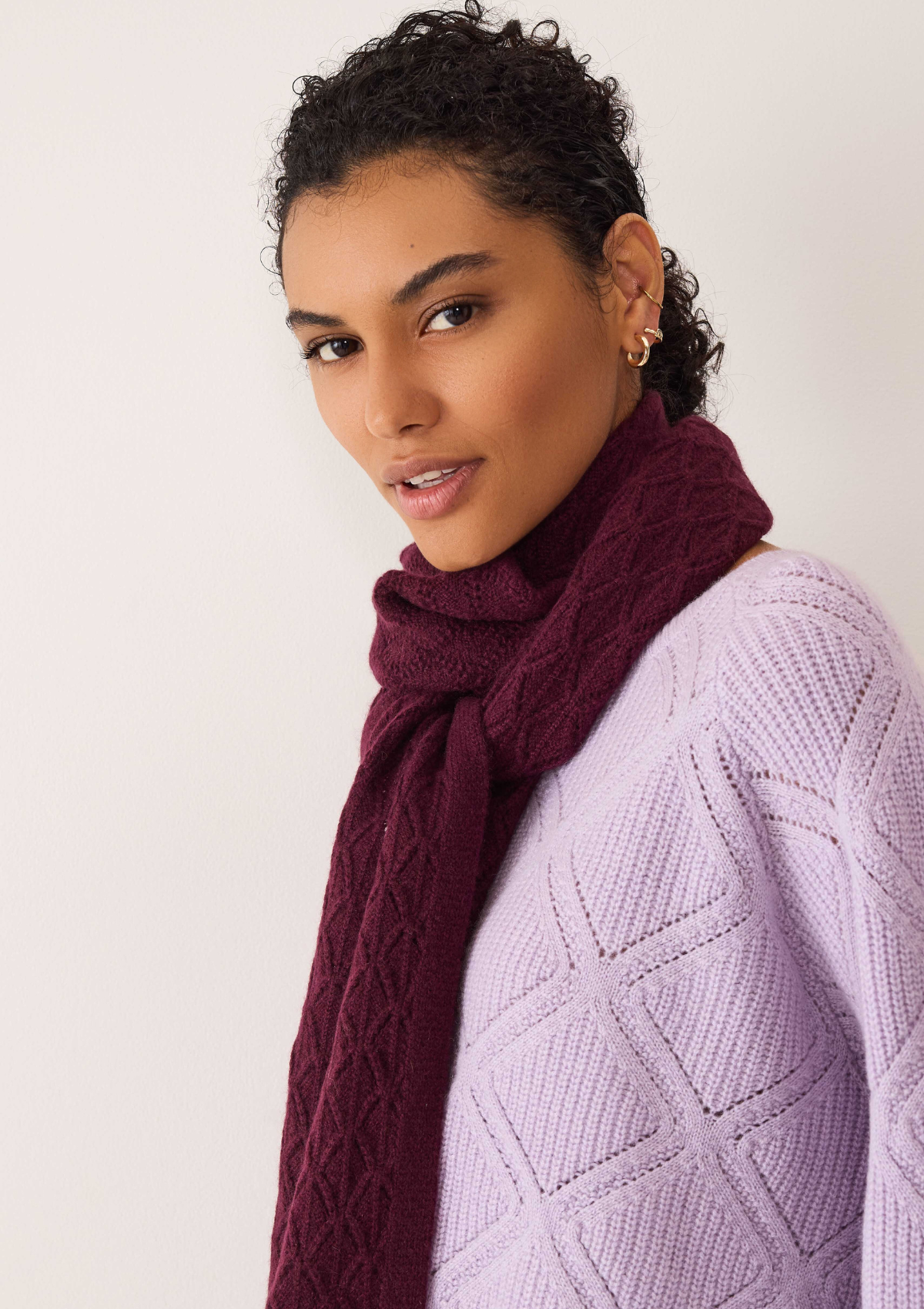 Pointelle Scarf in Bordeaux Burgundy