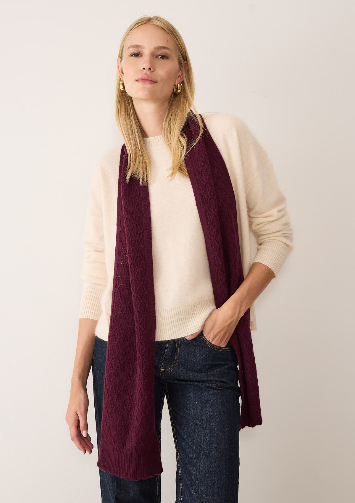 Pointelle Scarf in Bordeaux Burgundy