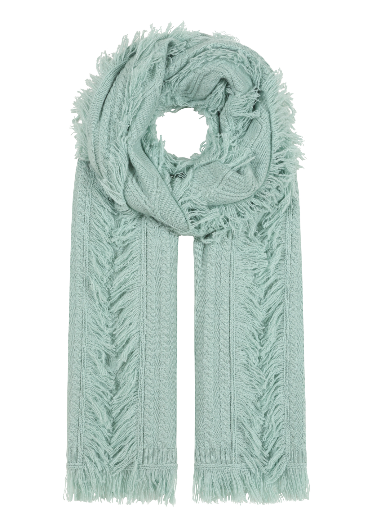 Fringed Cabled Scarf in Seafoam Green