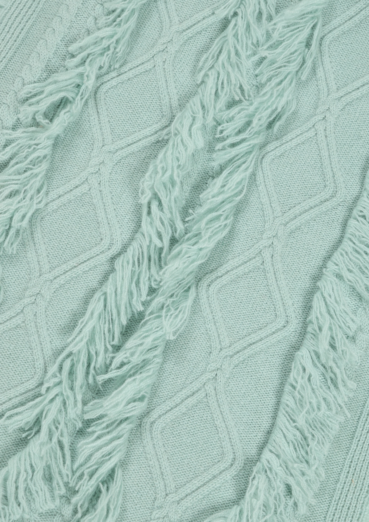 Fringed Cabled Scarf in Seafoam Green