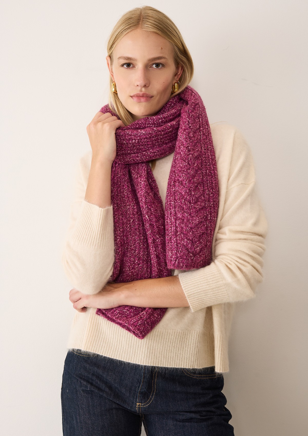Silk & Cashmere Cable Scarf in Carlita Pink