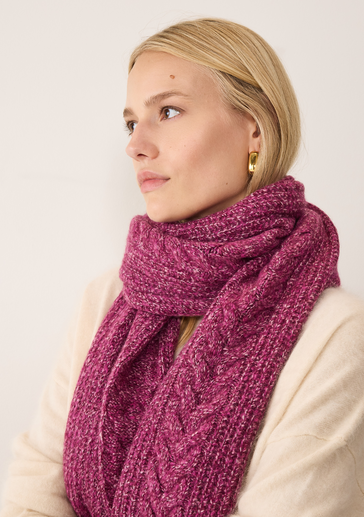 Silk & Cashmere Cable Scarf in Carlita Pink