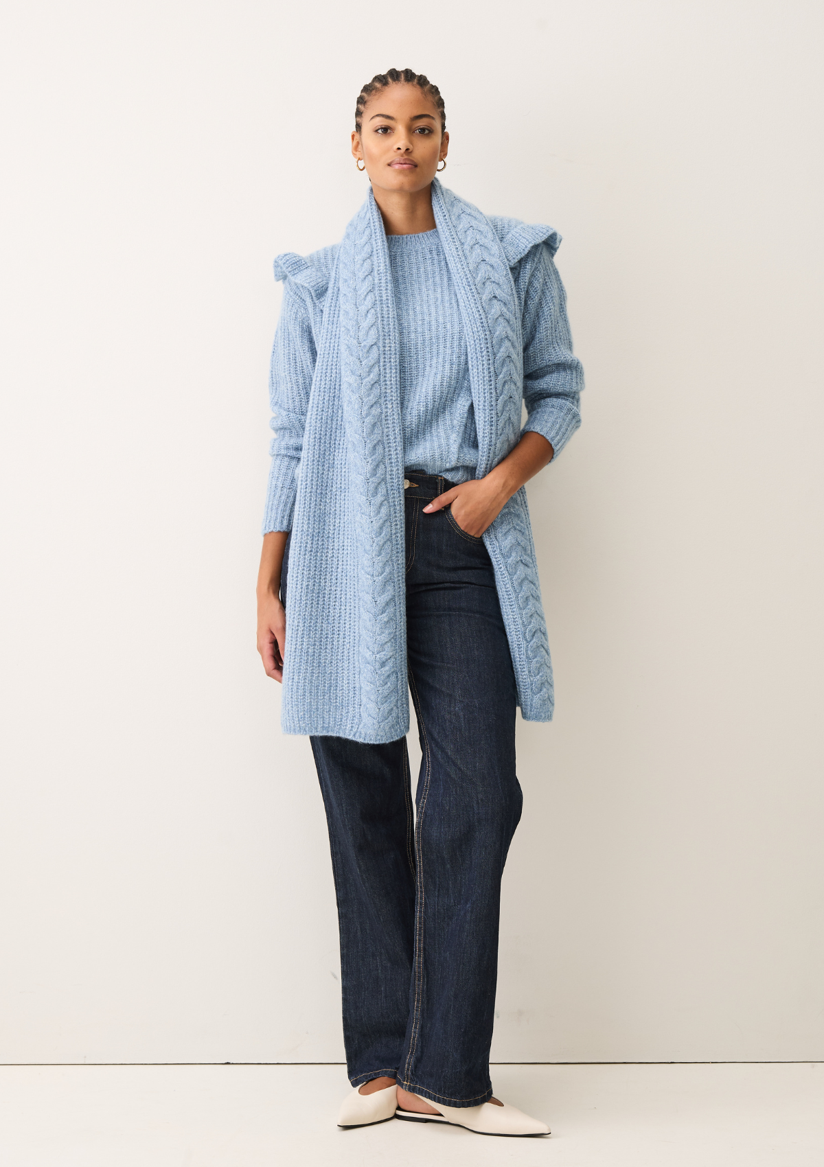 Silk & Cashmere Cable Scarf in Frosty Blue