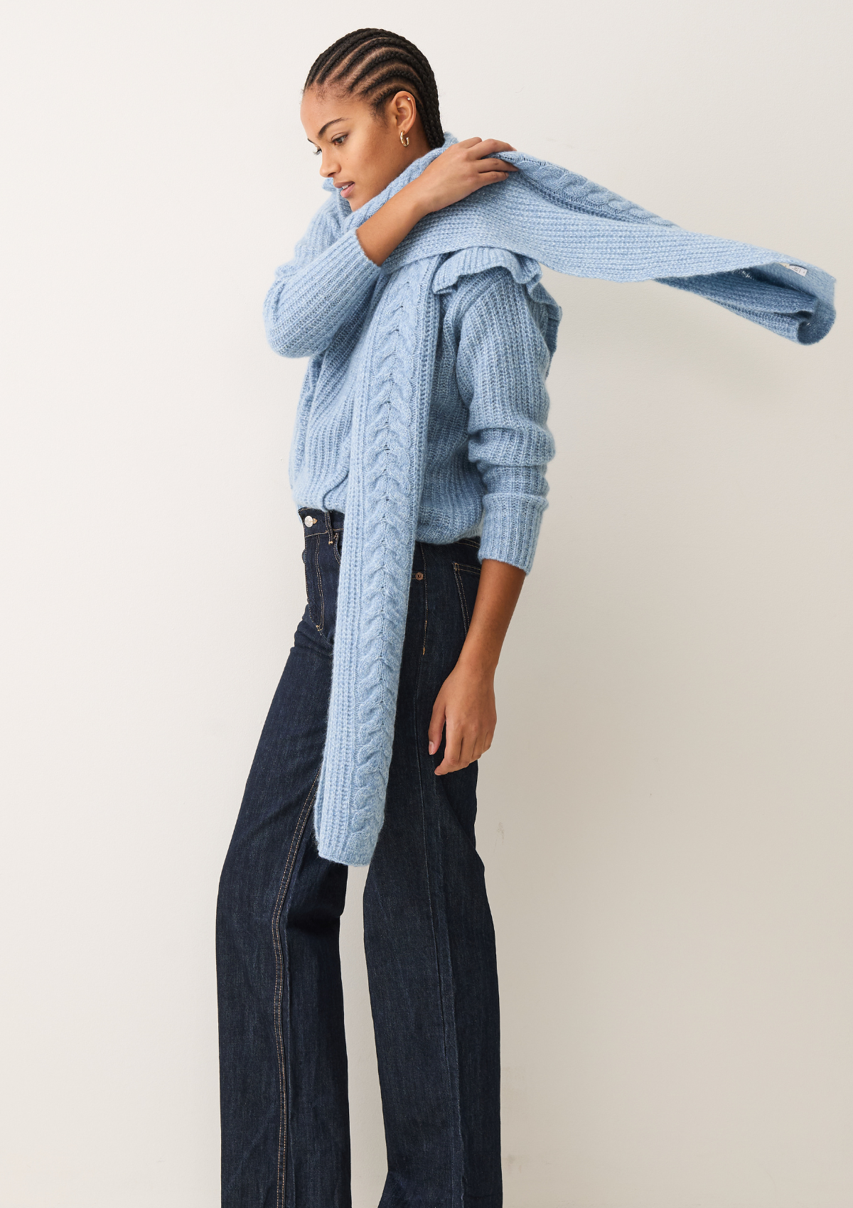 Silk & Cashmere Cable Scarf in Frosty Blue