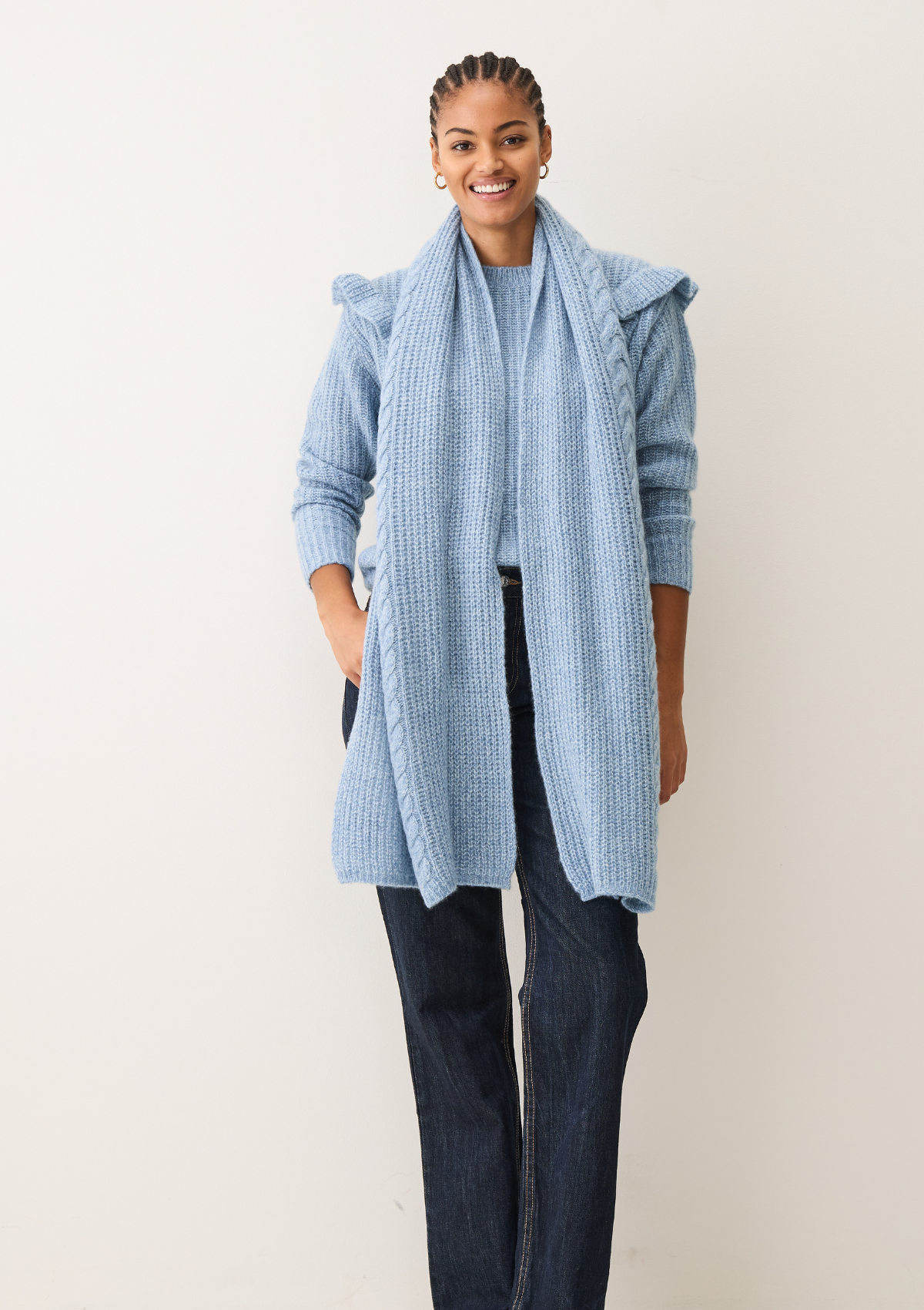 Silk & Cashmere Cable Scarf in Frosty Blue