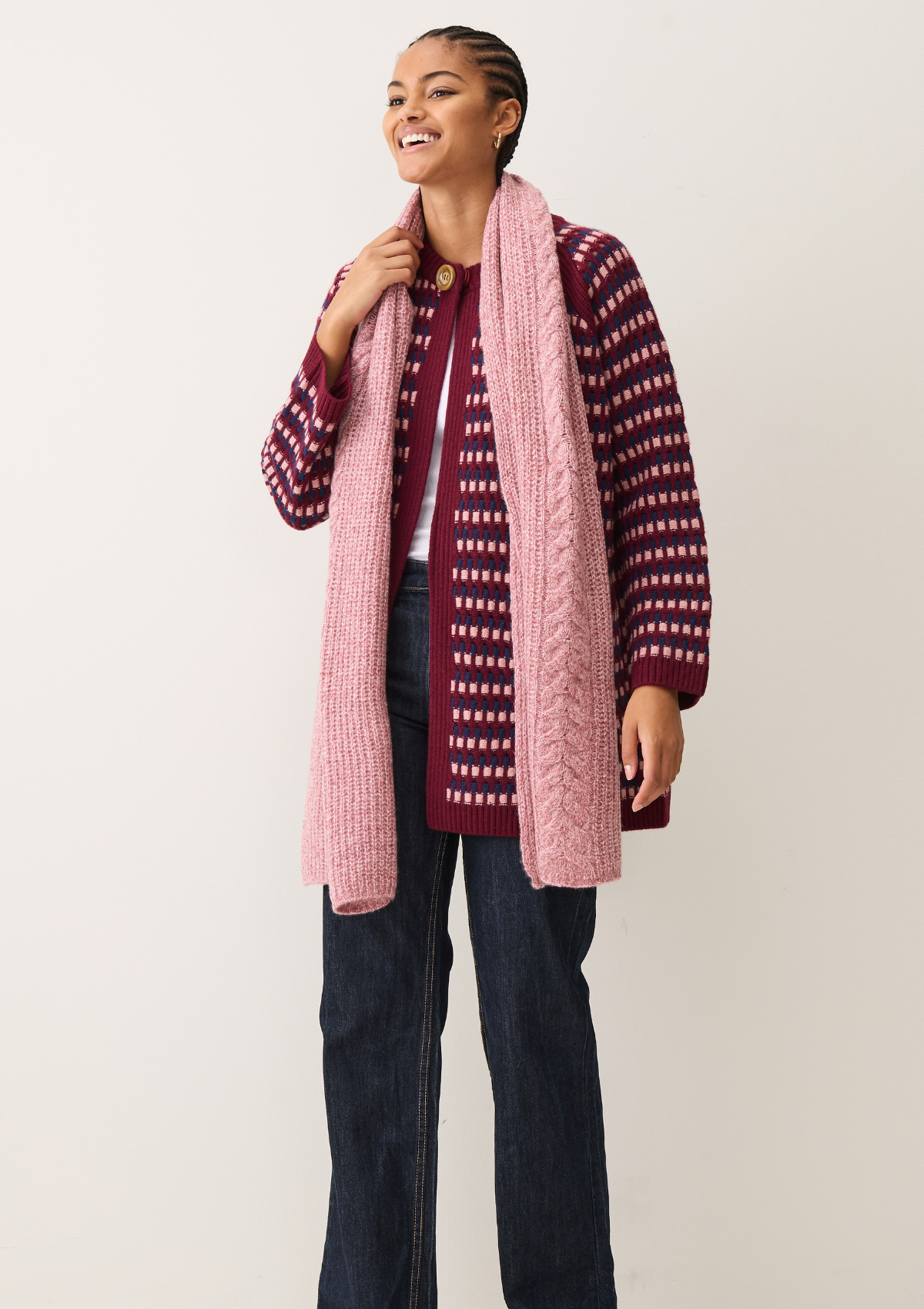 Silk & Cashmere Cable Scarf in Sugary Pink