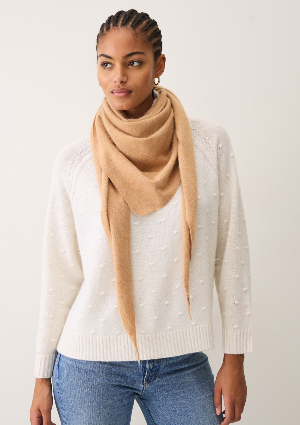 Brushed Triangle Cashmere Scarf in Sun Tan