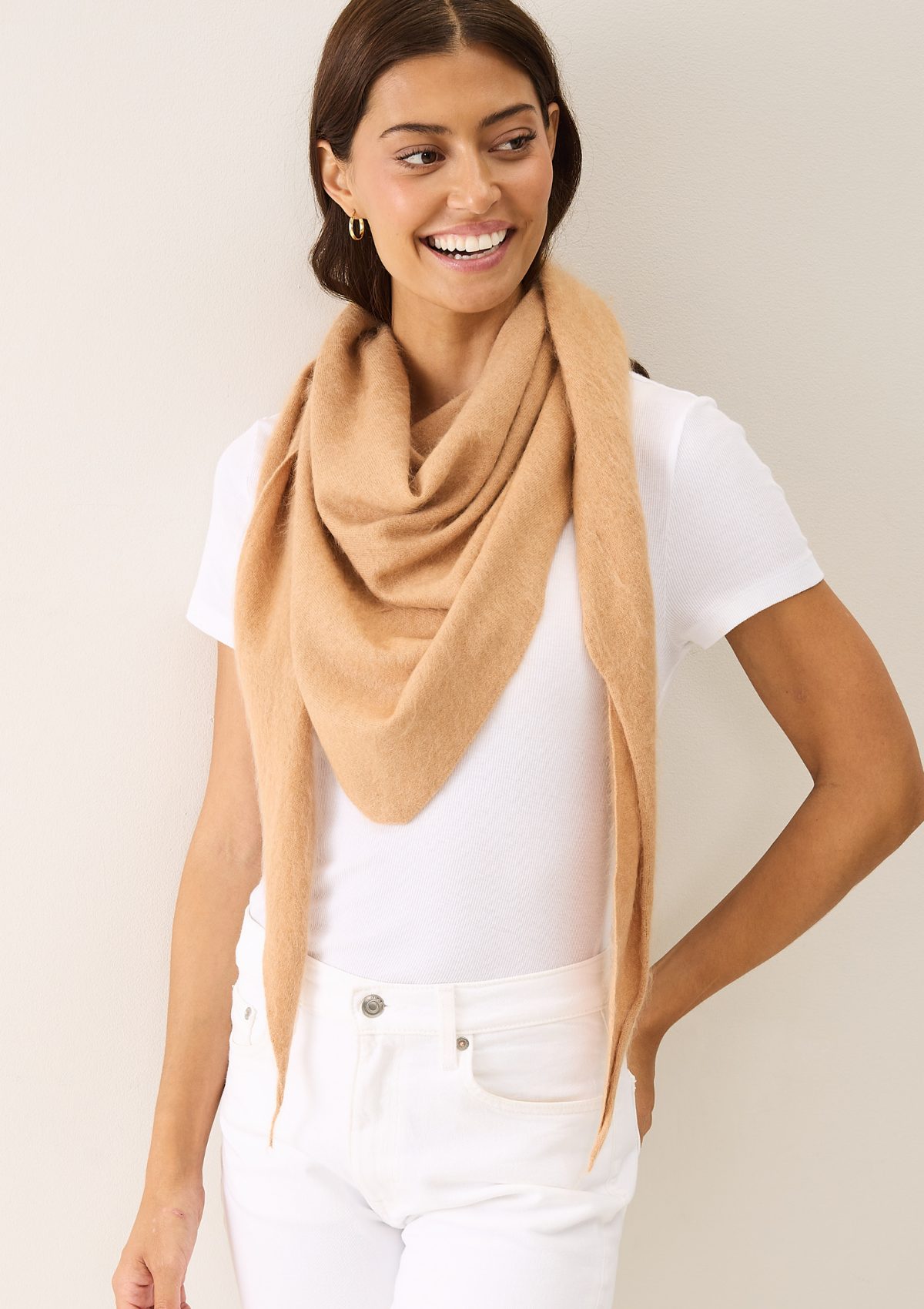 Brushed Triangle Cashmere Scarf in Sun Tan