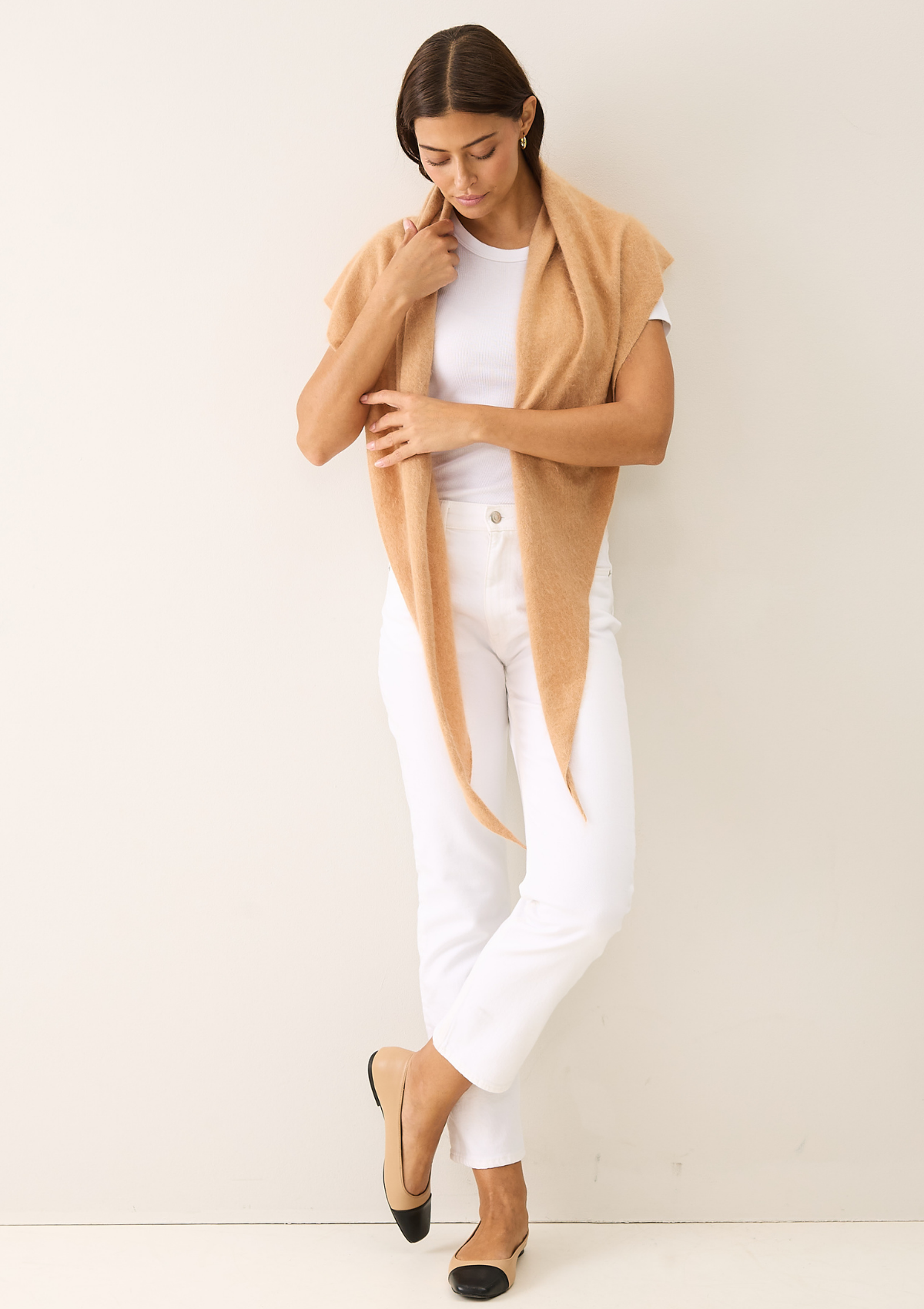 Brushed Triangle Cashmere Scarf in Sun Tan