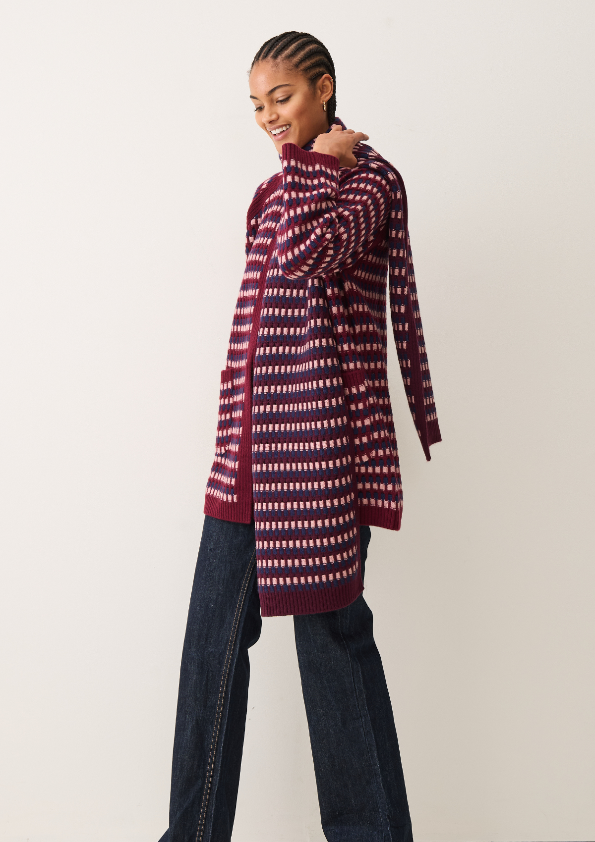 Textured Scarf in Clay, Celestial & Barolo Red