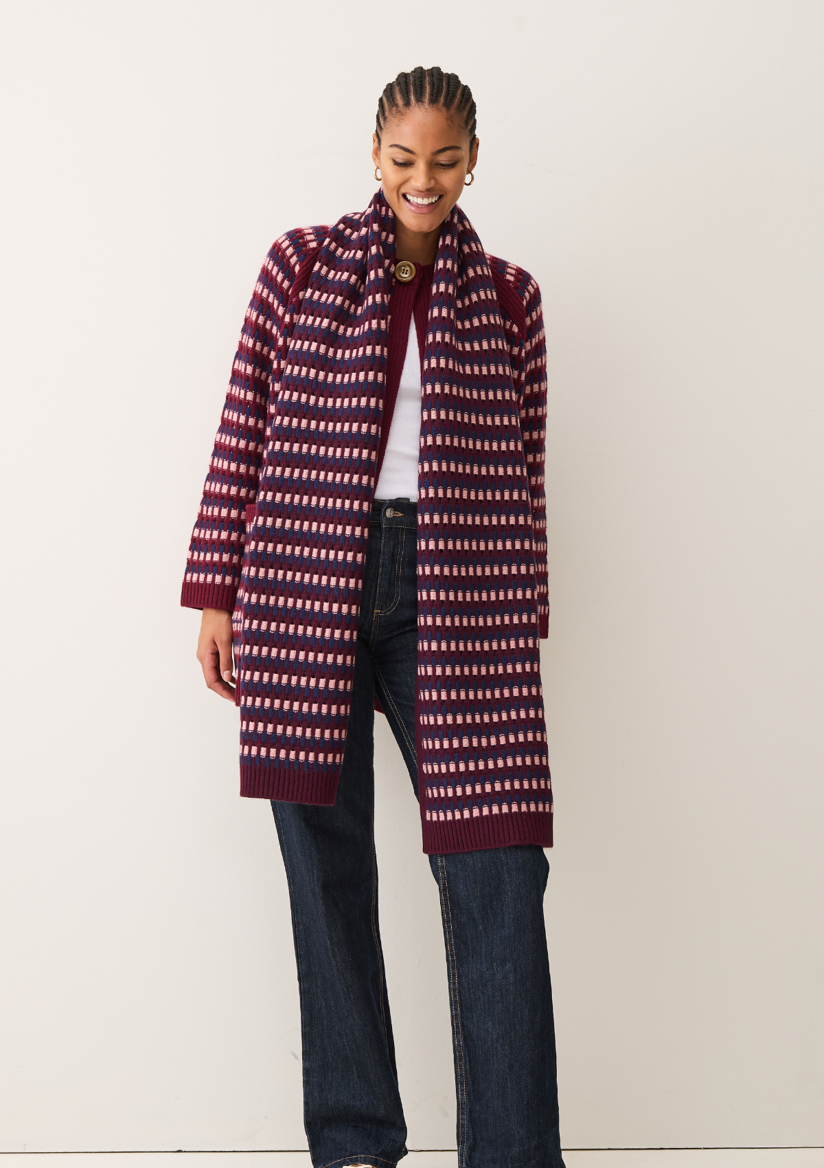 Textured Scarf in Clay, Celestial & Barolo Red