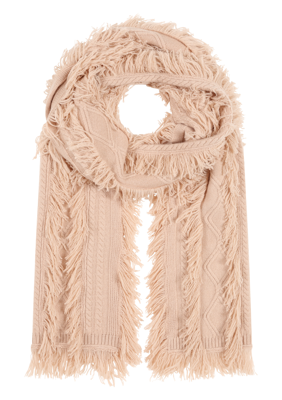 Fringed Cabled Scarf in Toffee