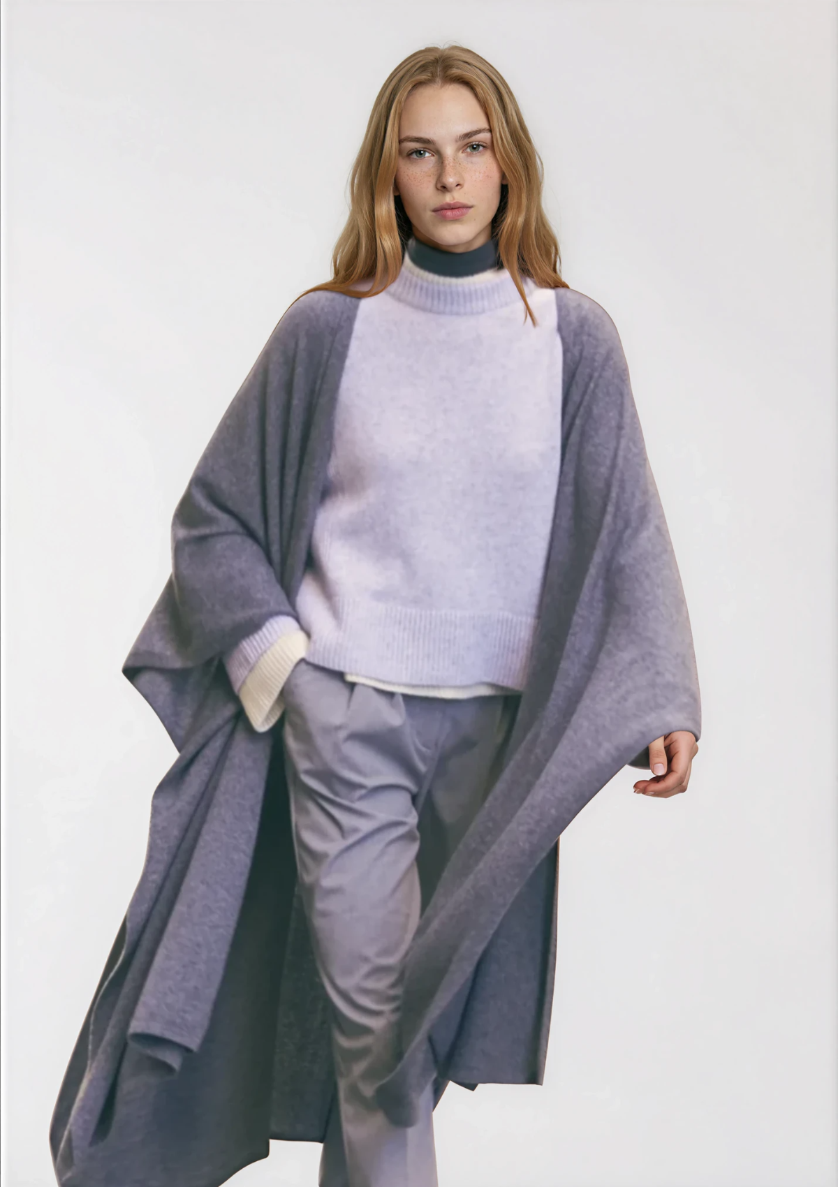Oversized Cashmere Cape in Pewter Grey