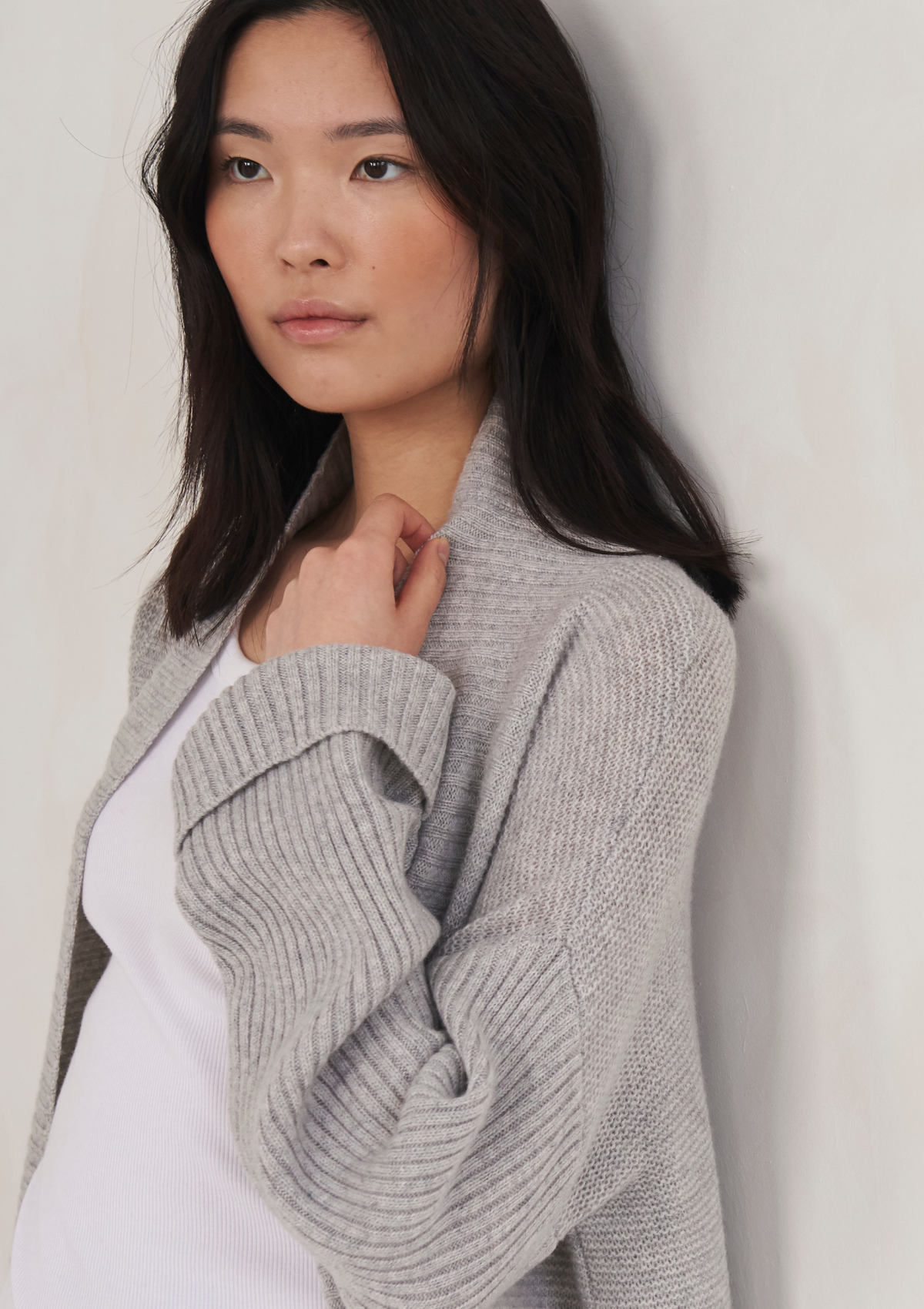 Cashmere Edge To Edge Cardigan in Mist Grey