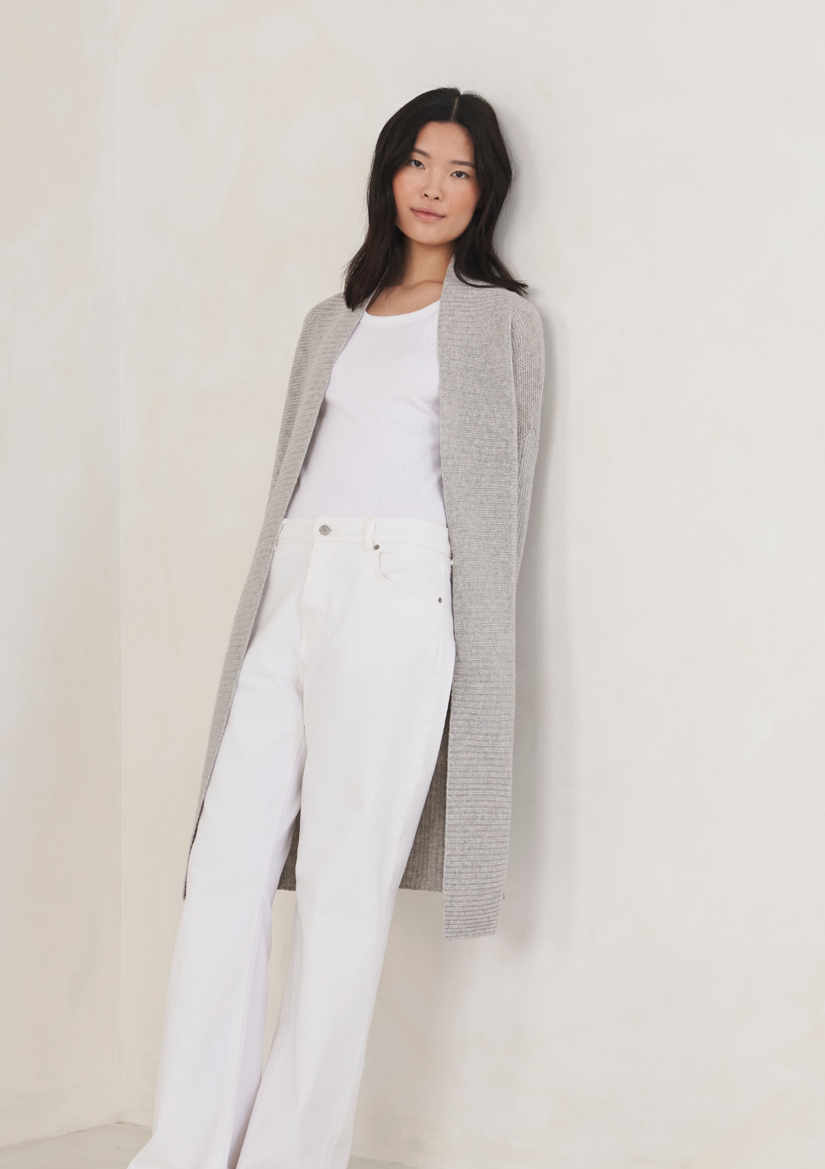 Cashmere Edge To Edge Cardigan in Mist Grey