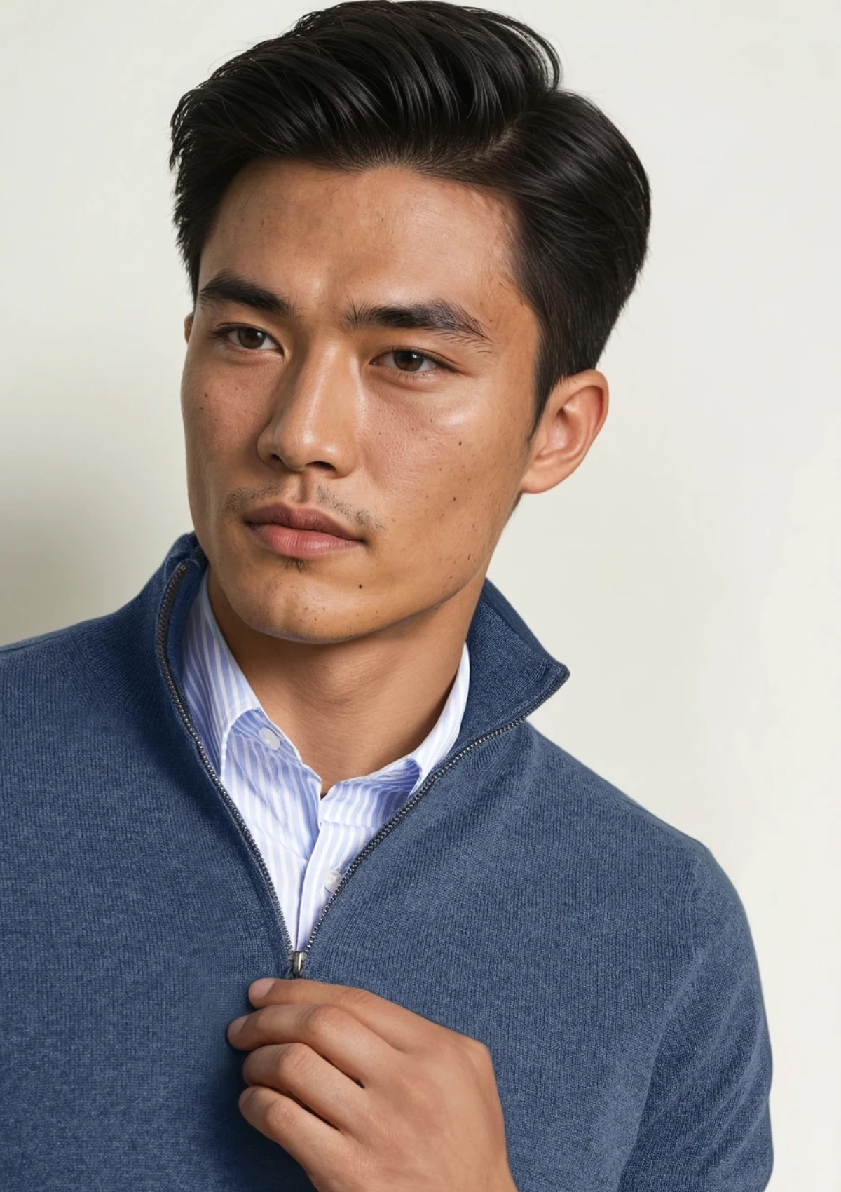Mens Cashmere Half Zip Sweater in Bay Blue