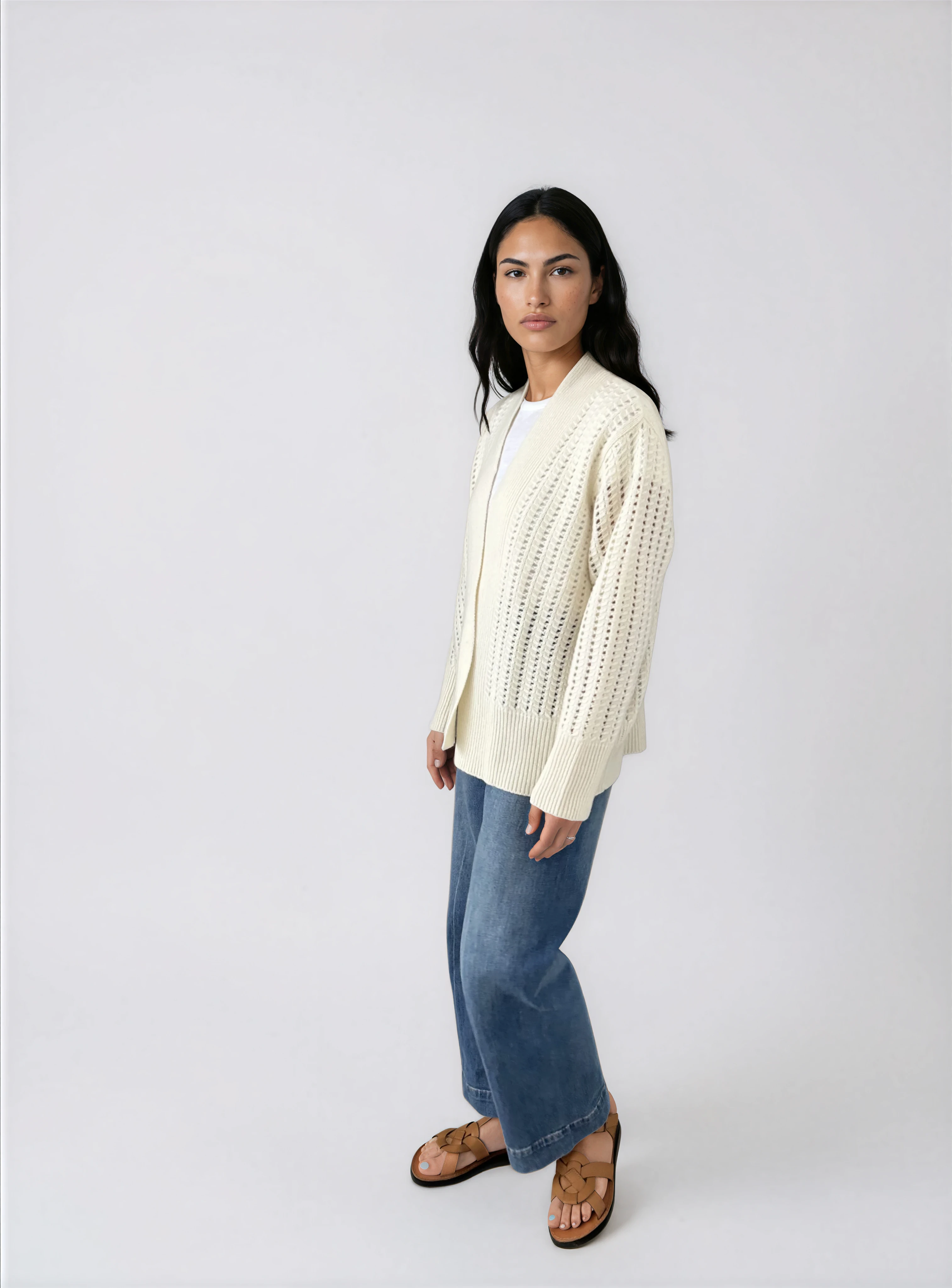 Pointelle Cardigan in Snow White