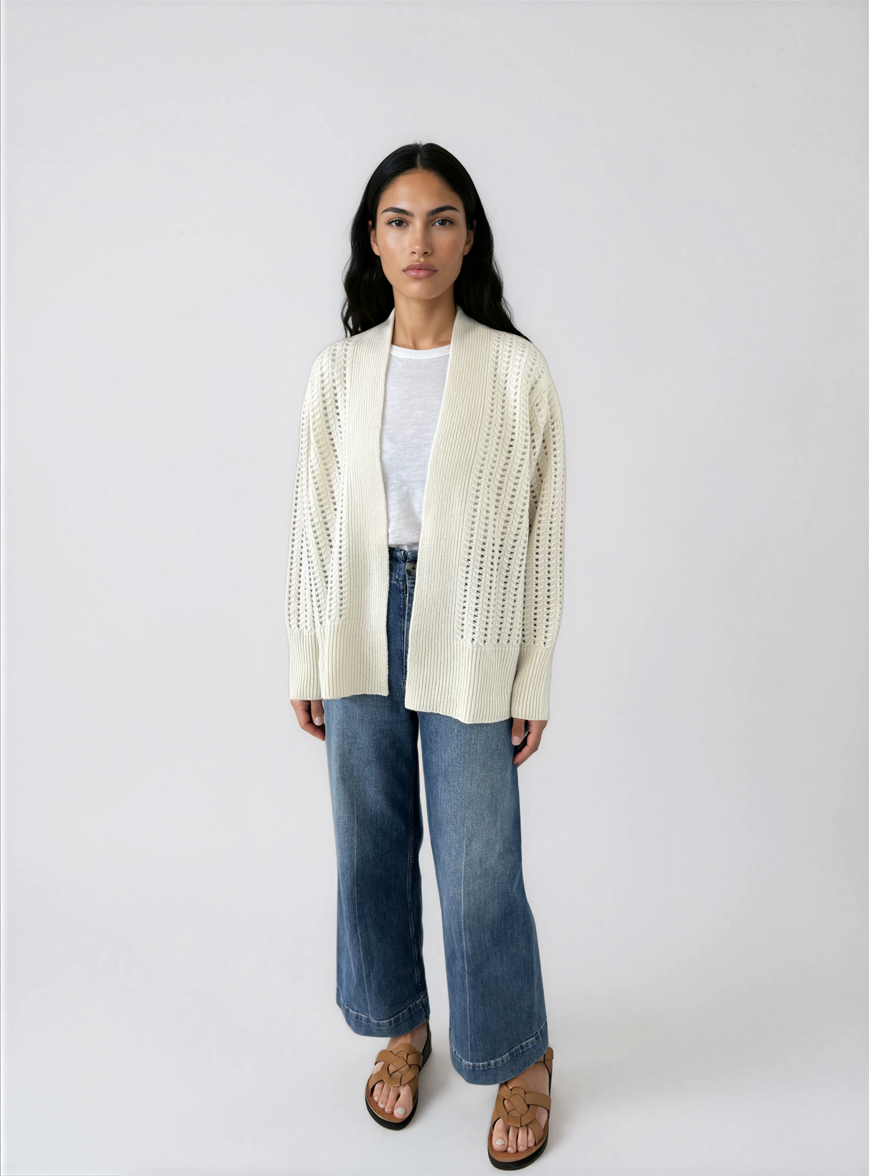 Pointelle Cardigan in Snow White