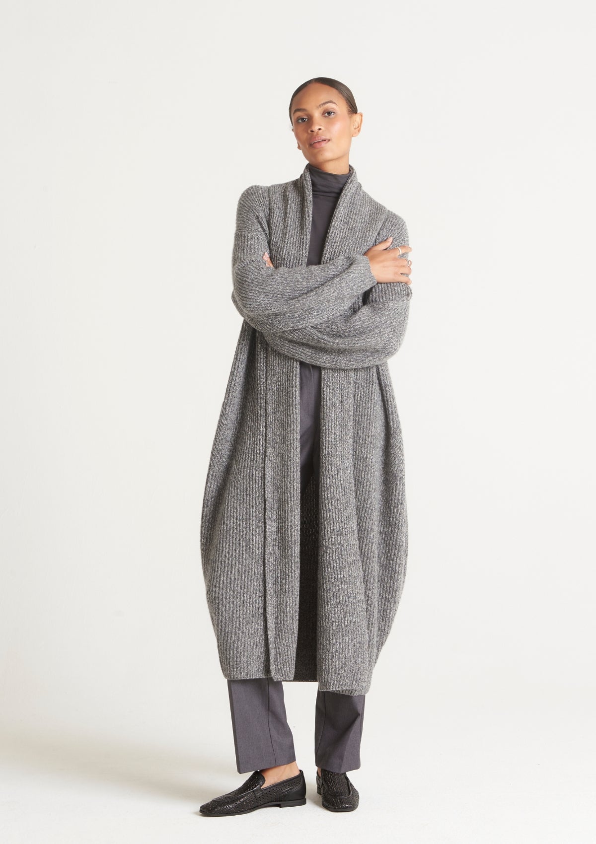 Ribbed Cashmere Coatigan in Canyon Grey