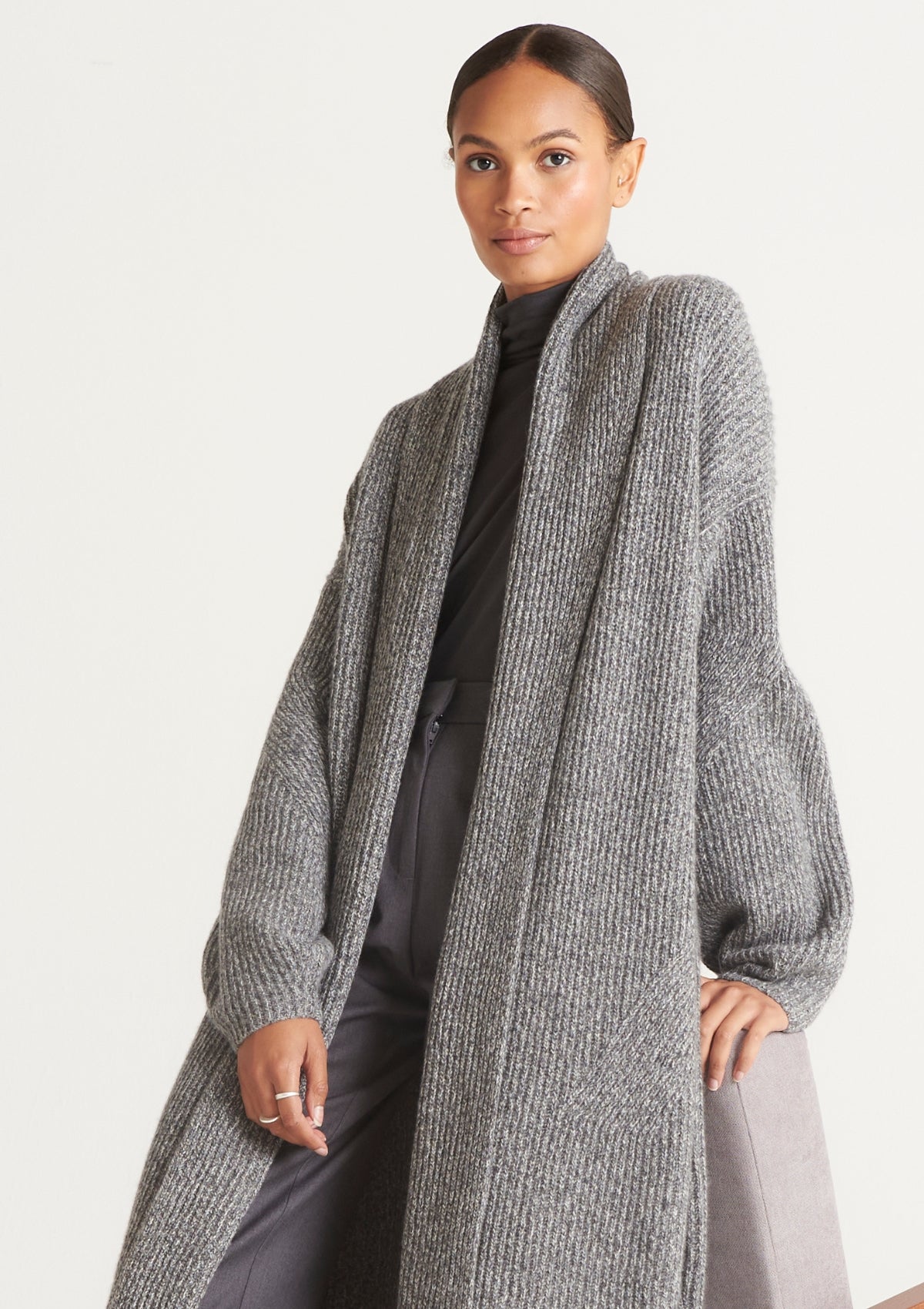 Ribbed Cashmere Coatigan in Canyon Grey