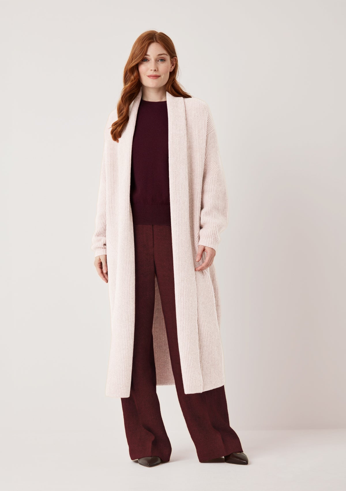 Ribbed Cashmere Coatigan in Ballet Pink