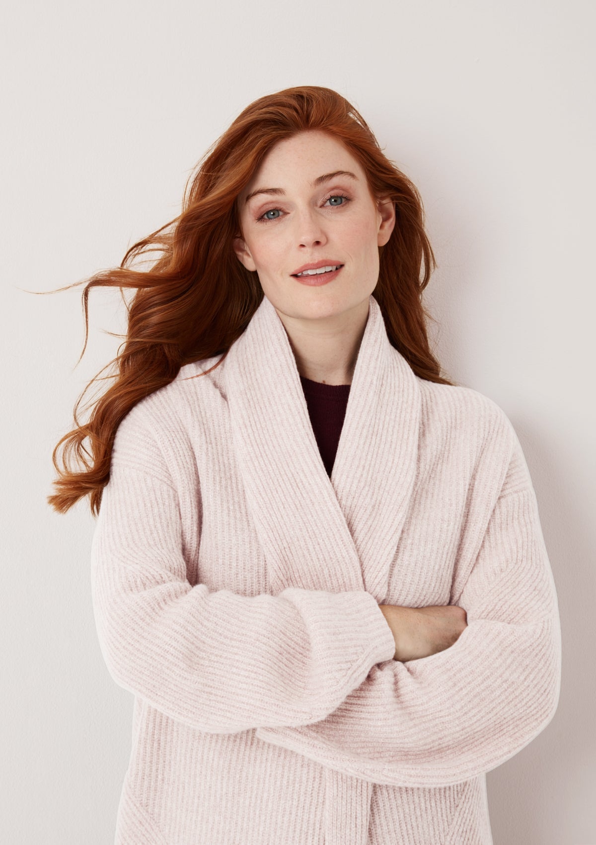Ribbed Cashmere Coatigan in Ballet Pink