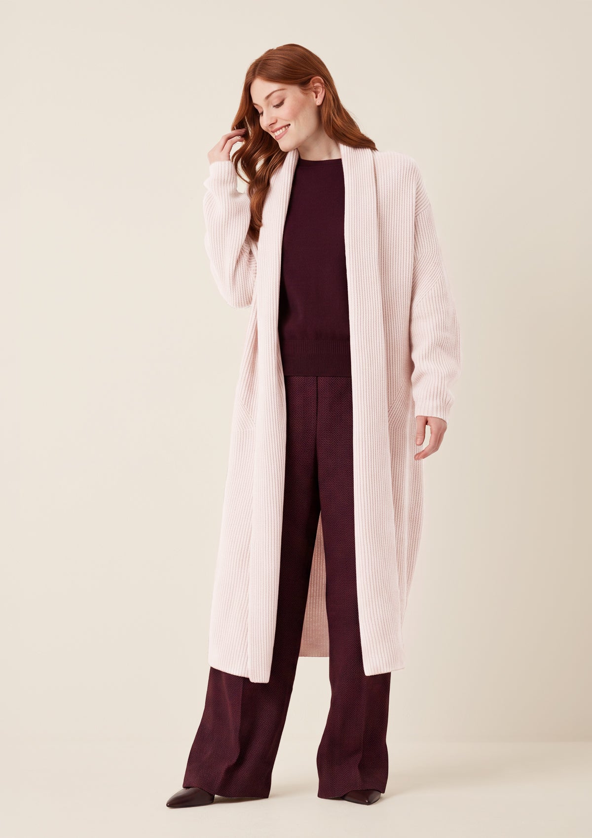 Ribbed Cashmere Coatigan in Ballet Pink