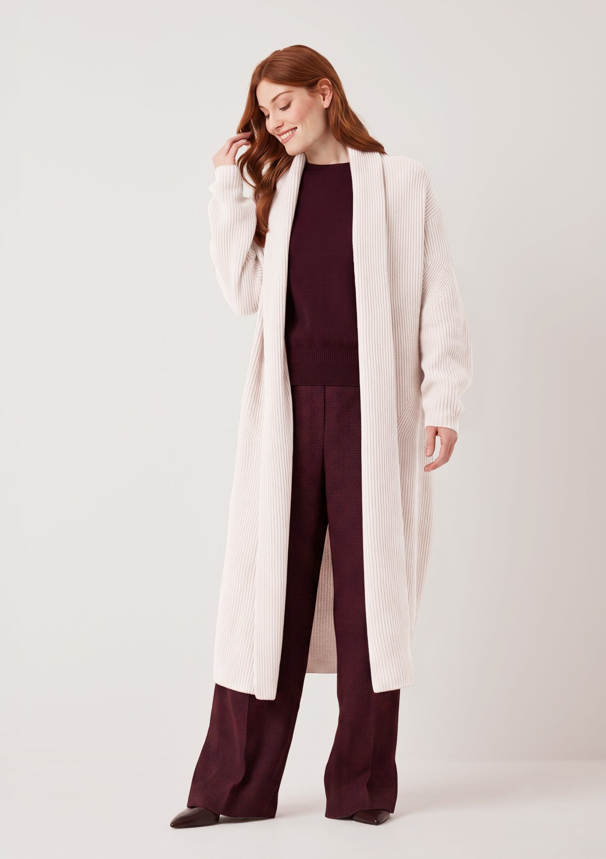 Ribbed Cashmere Coatigan in Ballet Pink